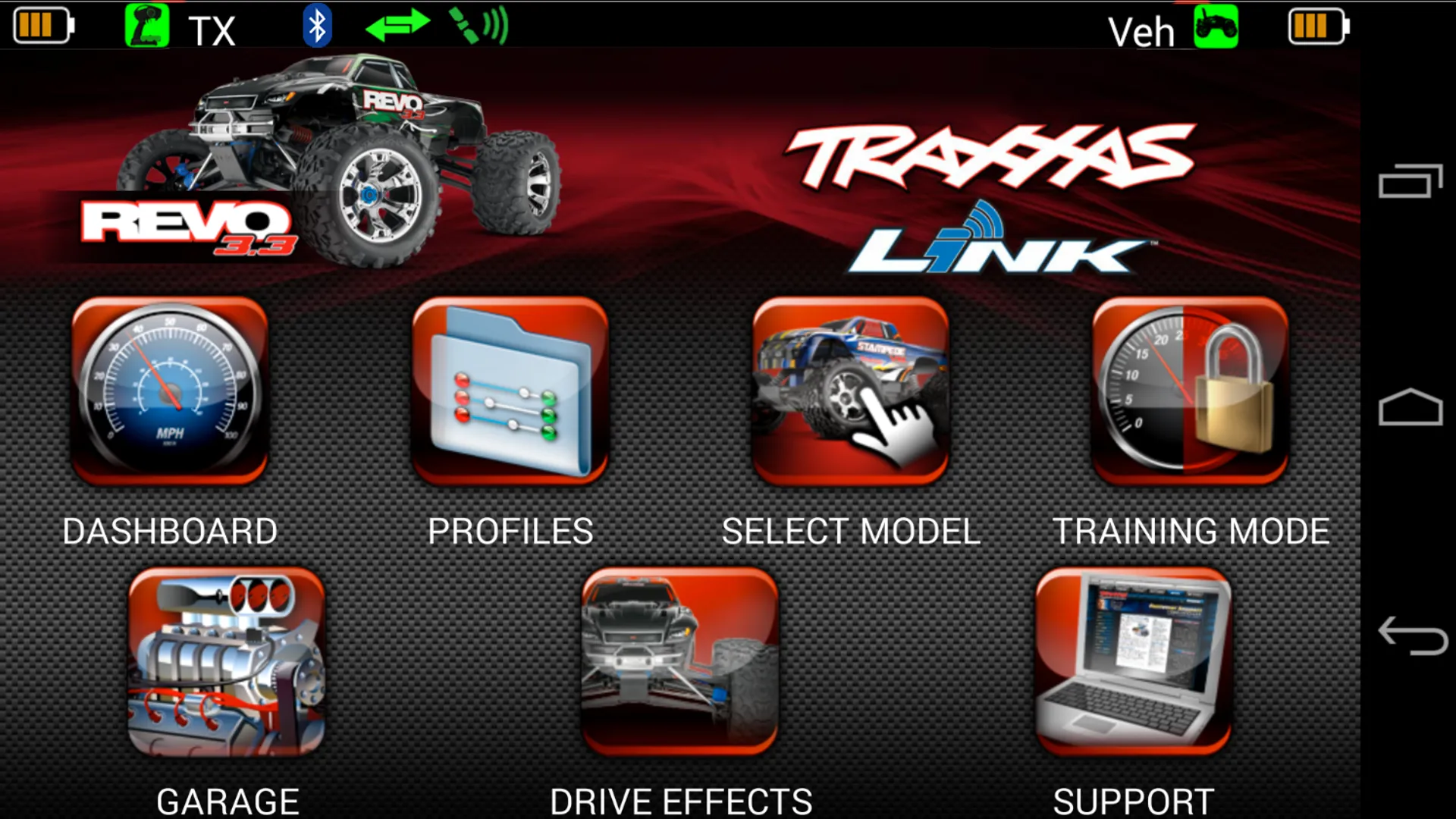 Screenshot of the Traxxas Link App Home Screen