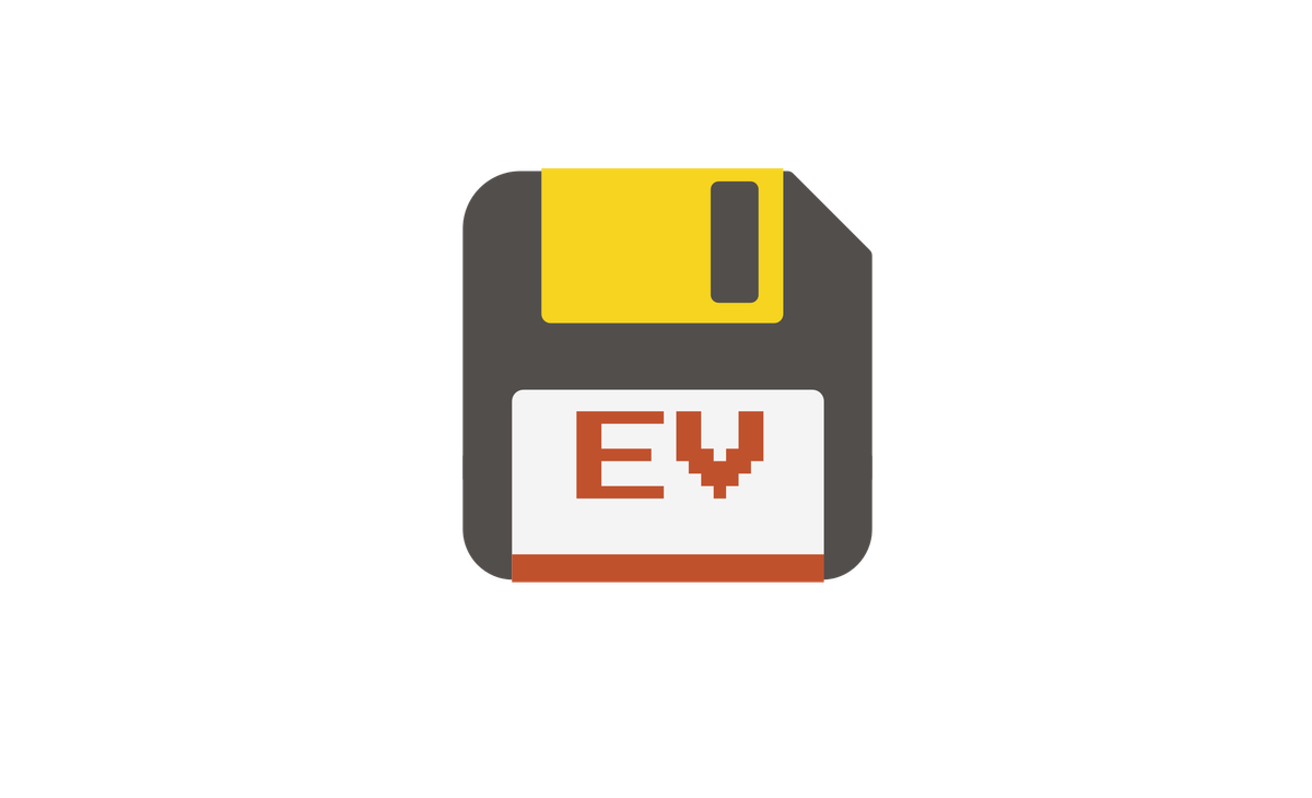 Picture of a diskette with the label "EV"
